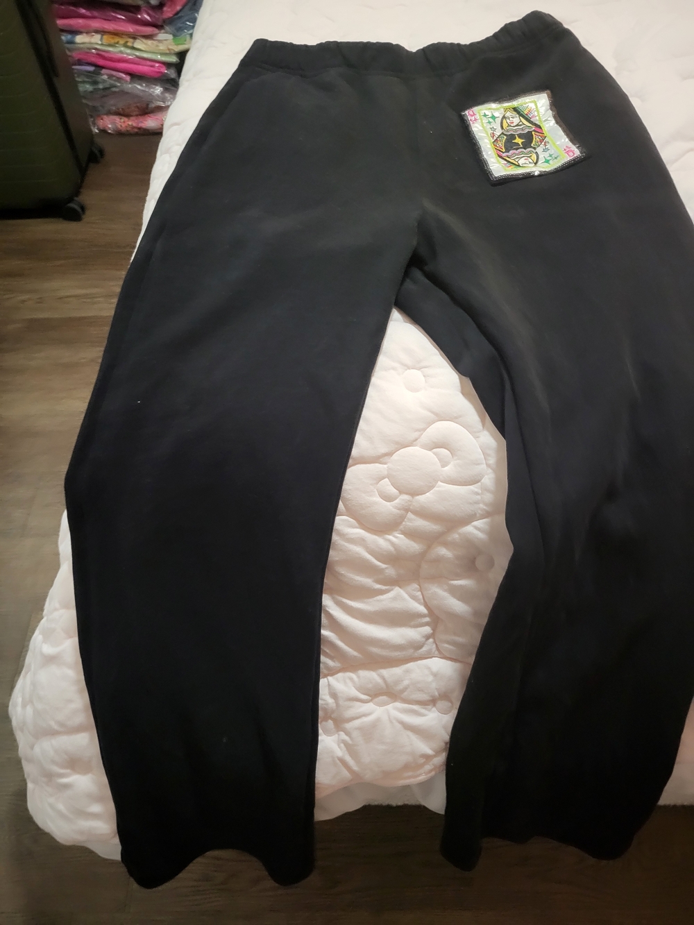 Queen Of Sparkles Black Sweatpants with Decorative Logo